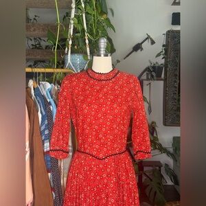 Vintage 1970s Handmade Prairie Dress – Red Floral Cottagecore Fashion